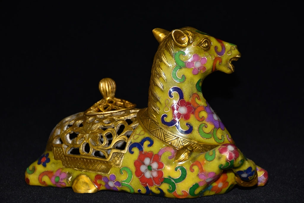 Pure copper cloisonn é zodiac horse incense burner ornament
