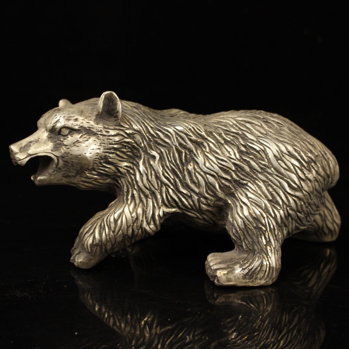 Chinese antique pure copper handmade gilded silver bear