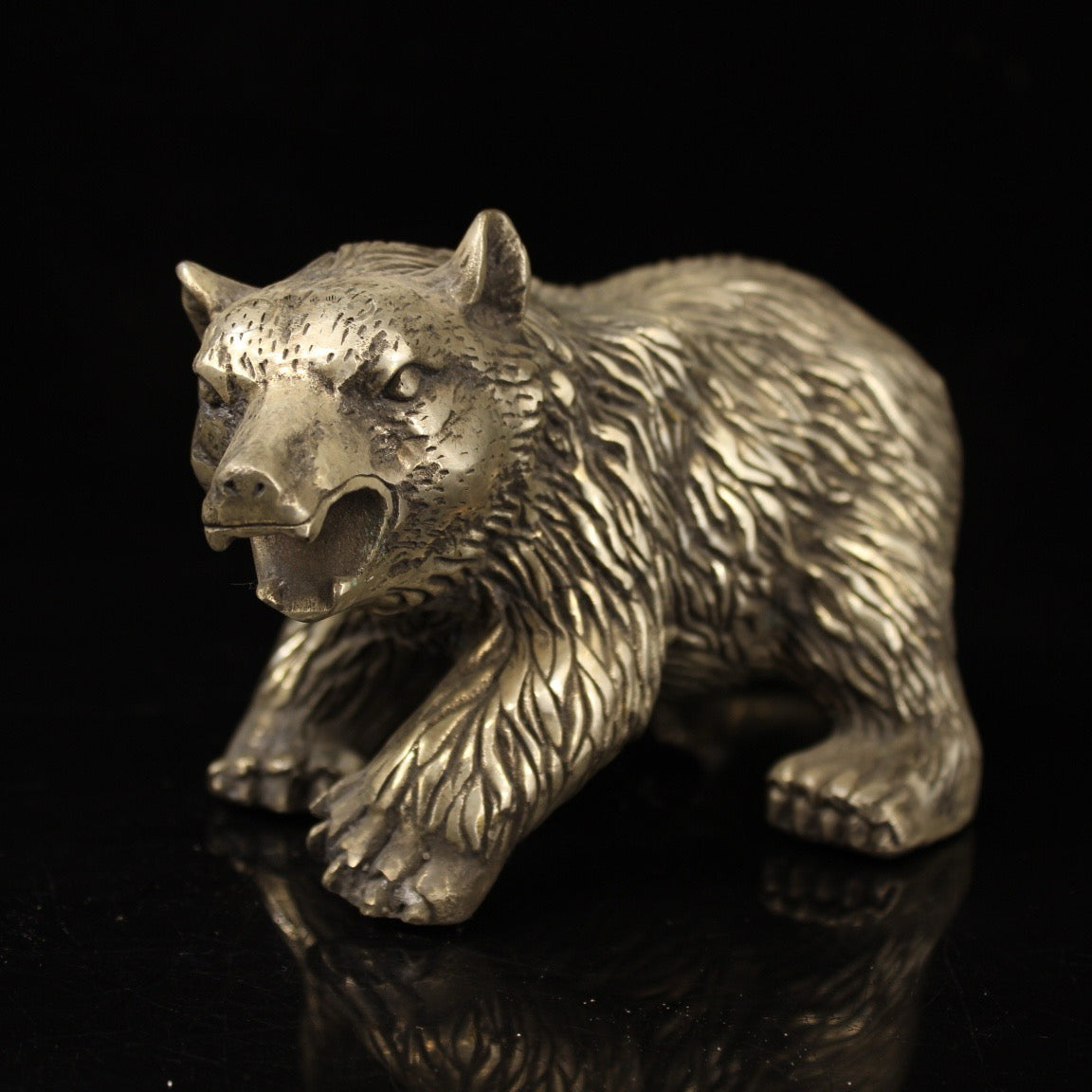 Chinese antique pure copper handmade gilded silver bear