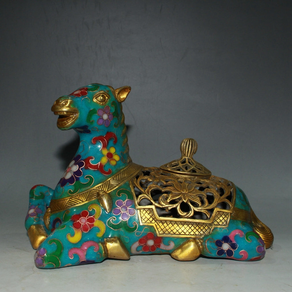 Pure copper cloisonn é zodiac horse incense burner ornament