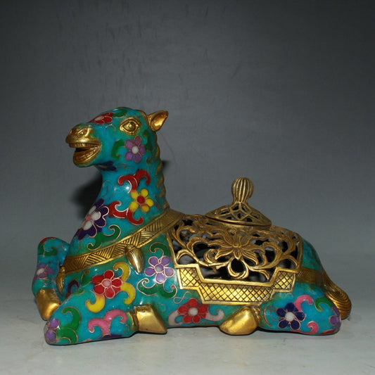 Pure copper cloisonn é zodiac horse incense burner ornament