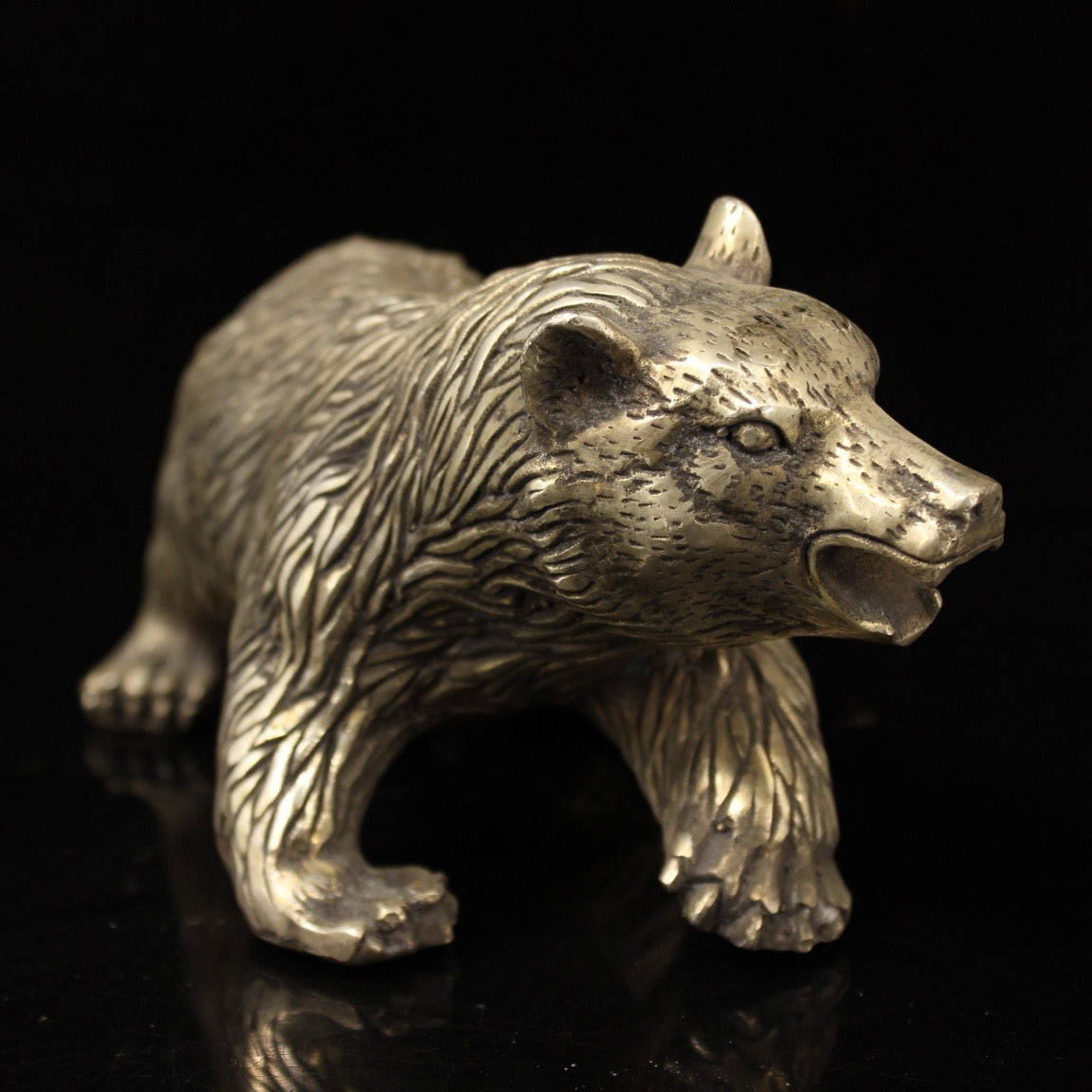 Chinese antique pure copper handmade gilded silver bear