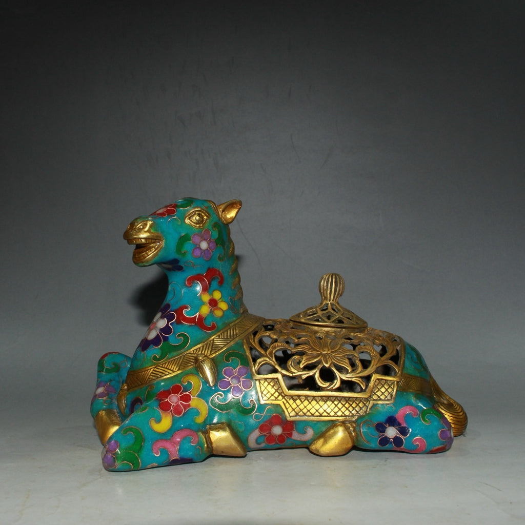 Pure copper cloisonn é zodiac horse incense burner ornament