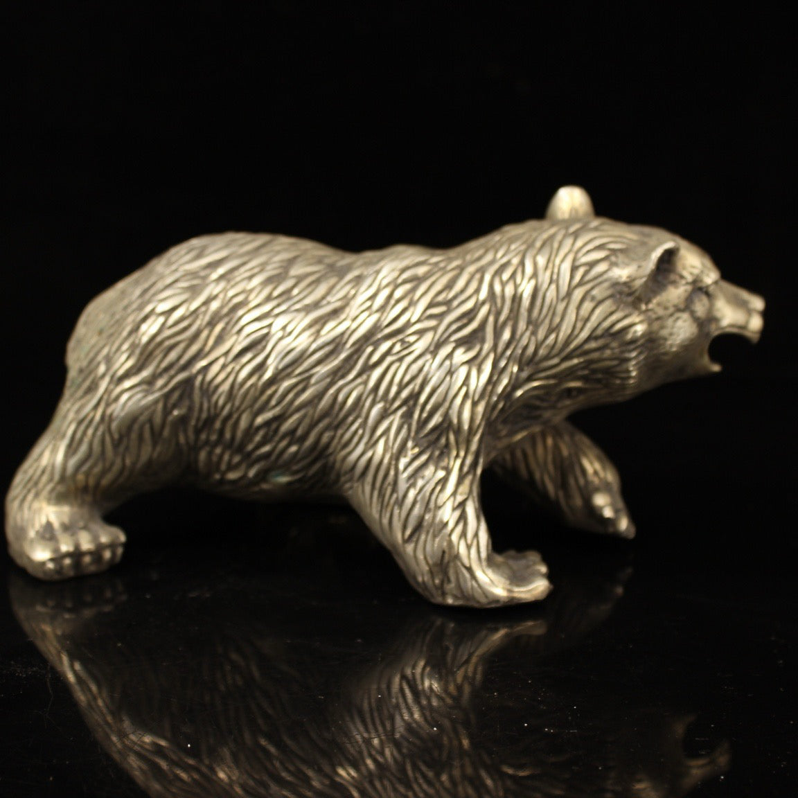 Chinese antique pure copper handmade gilded silver bear