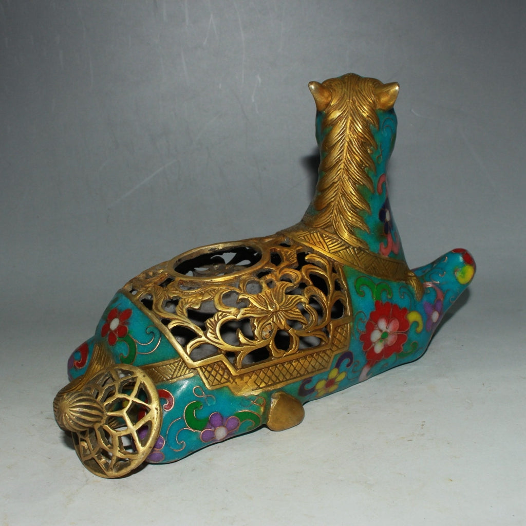 Pure copper cloisonn é zodiac horse incense burner ornament