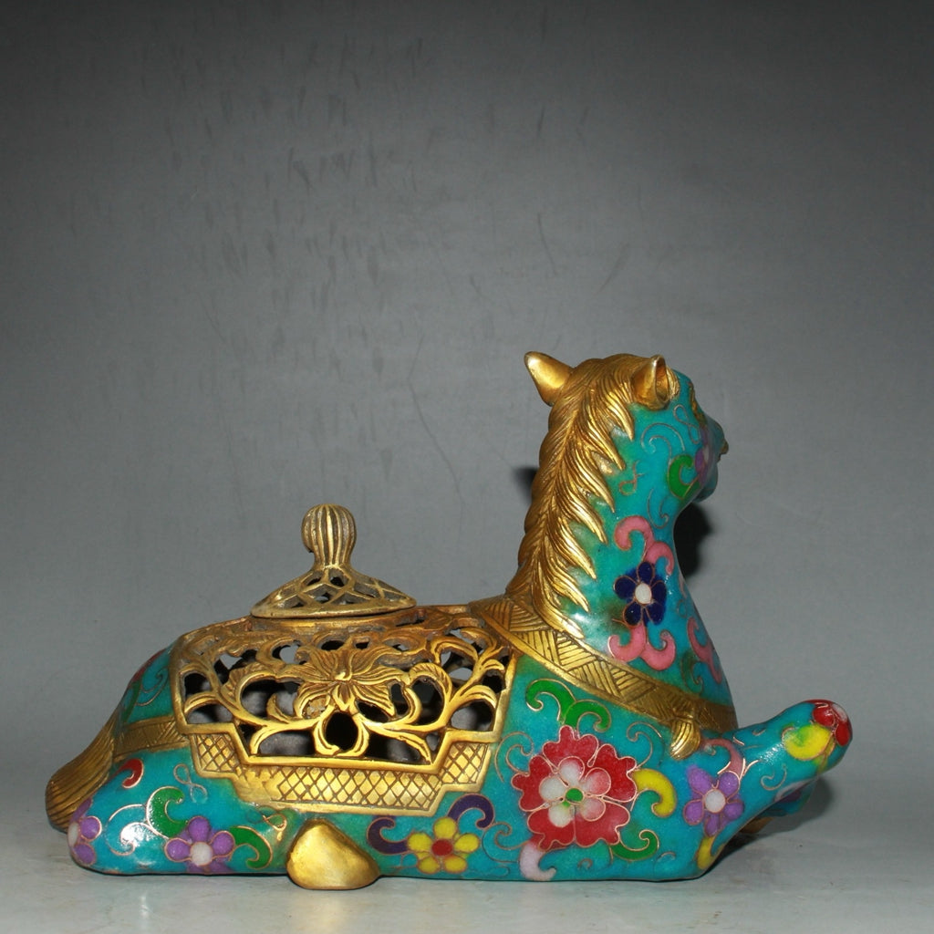 Pure copper cloisonn é zodiac horse incense burner ornament