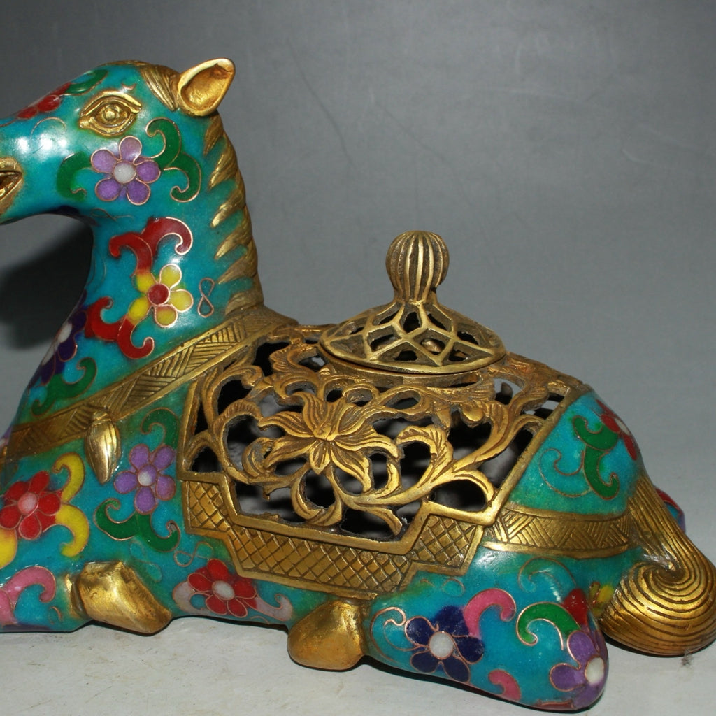 Pure copper cloisonn é zodiac horse incense burner ornament