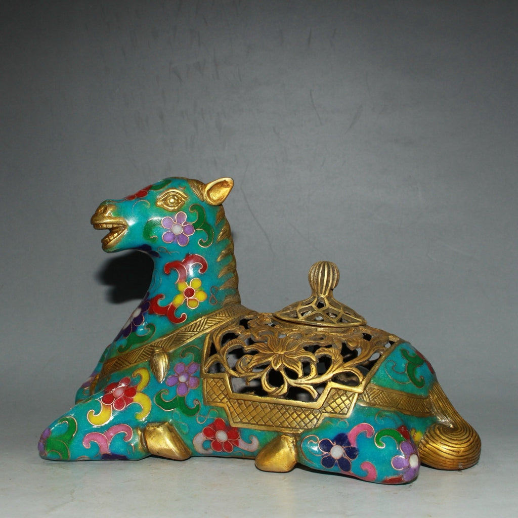 Pure copper cloisonn é zodiac horse incense burner ornament