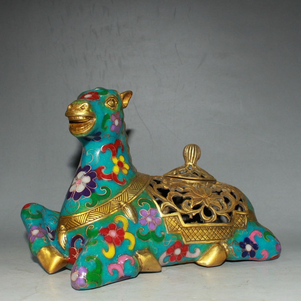 Pure copper cloisonn é zodiac horse incense burner ornament