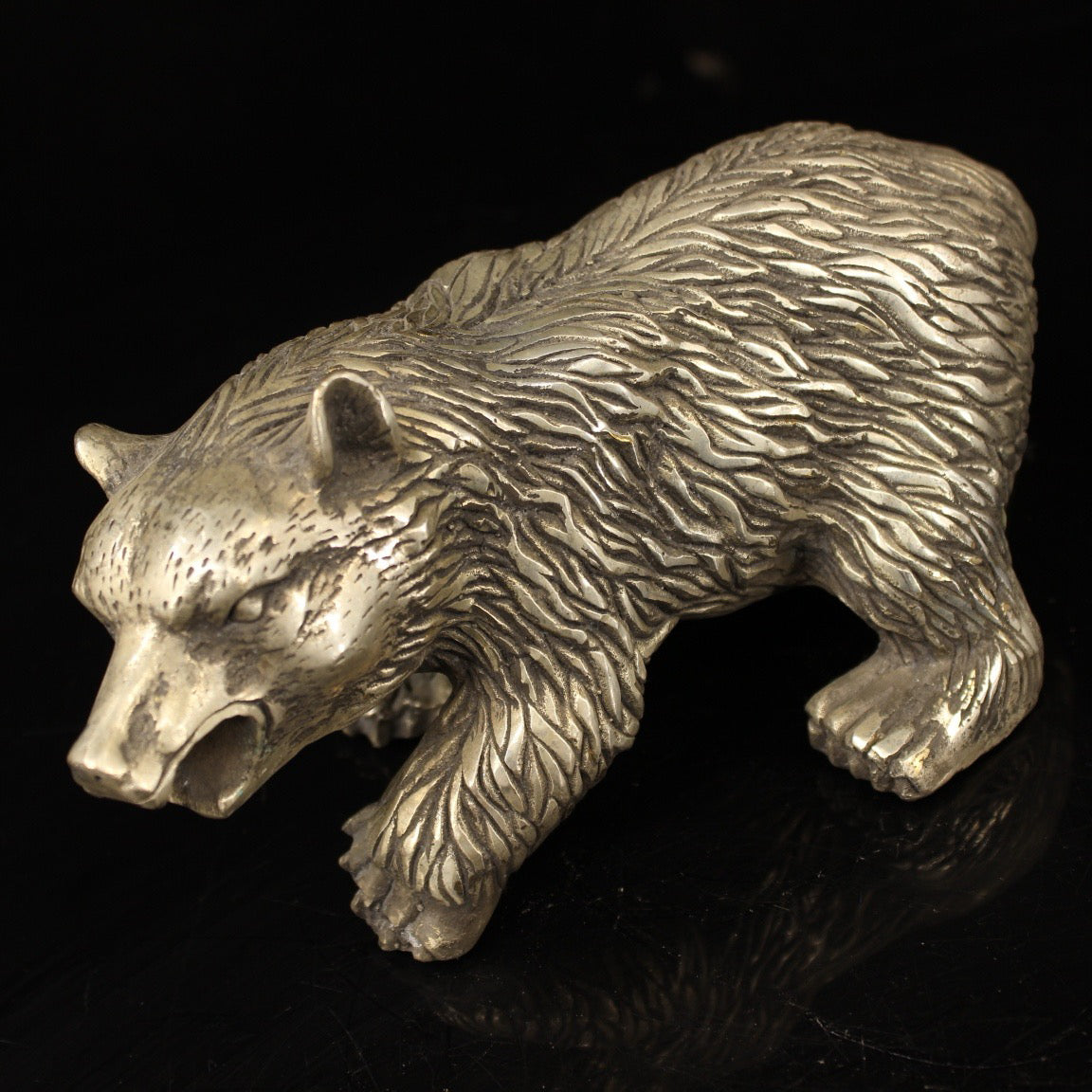 Chinese antique pure copper handmade gilded silver bear