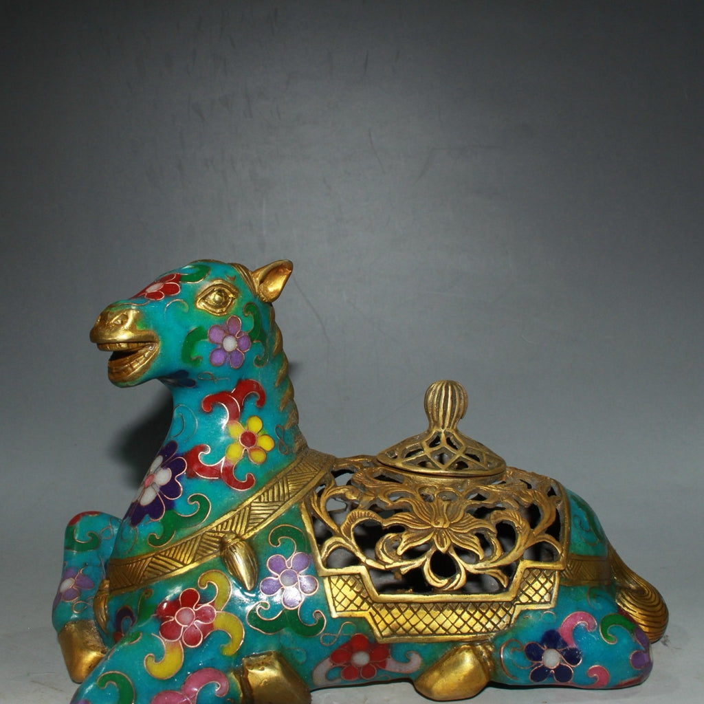 Pure copper cloisonn é zodiac horse incense burner ornament
