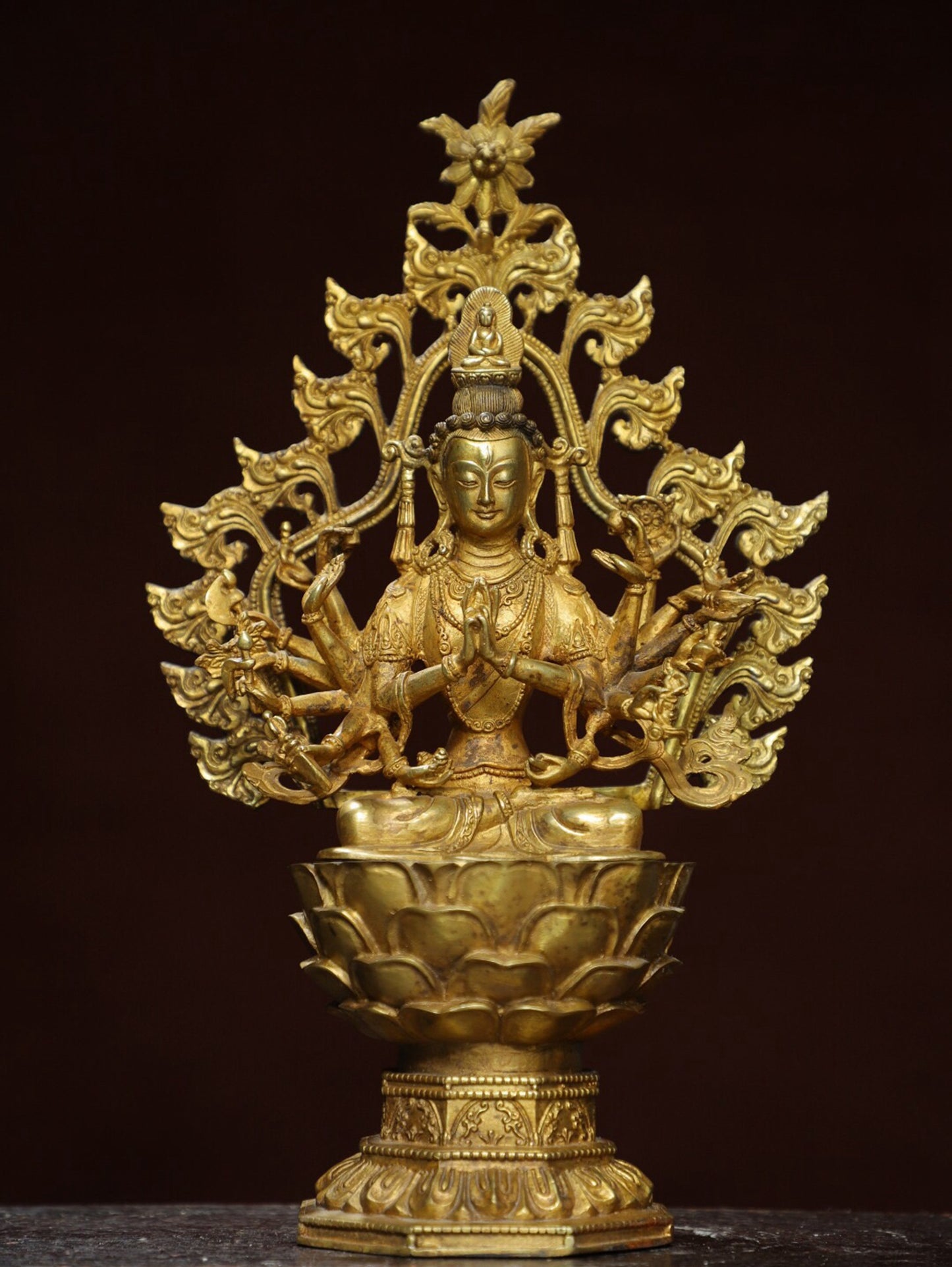 Chinese antique pure copper Buddha statue of Thousand Armed Guanyin