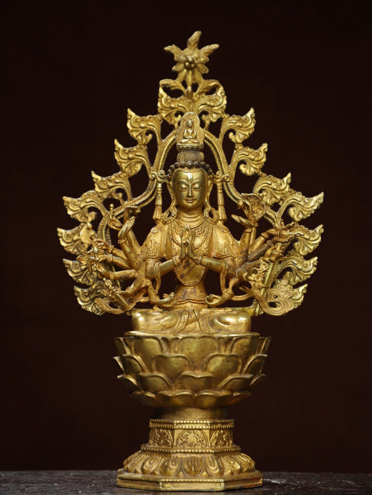 Chinese antique pure copper Buddha statue of Thousand Armed Guanyin