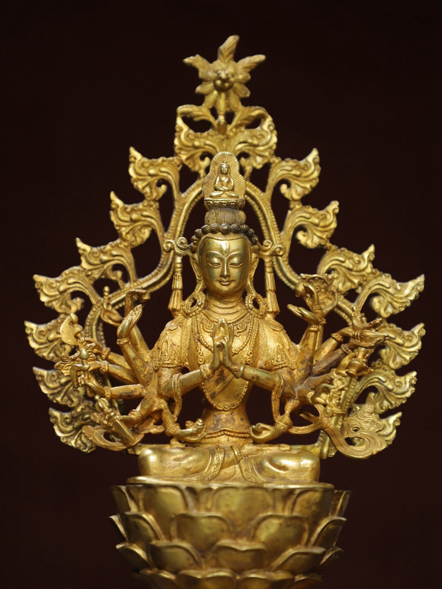 Chinese antique pure copper Buddha statue of Thousand Armed Guanyin