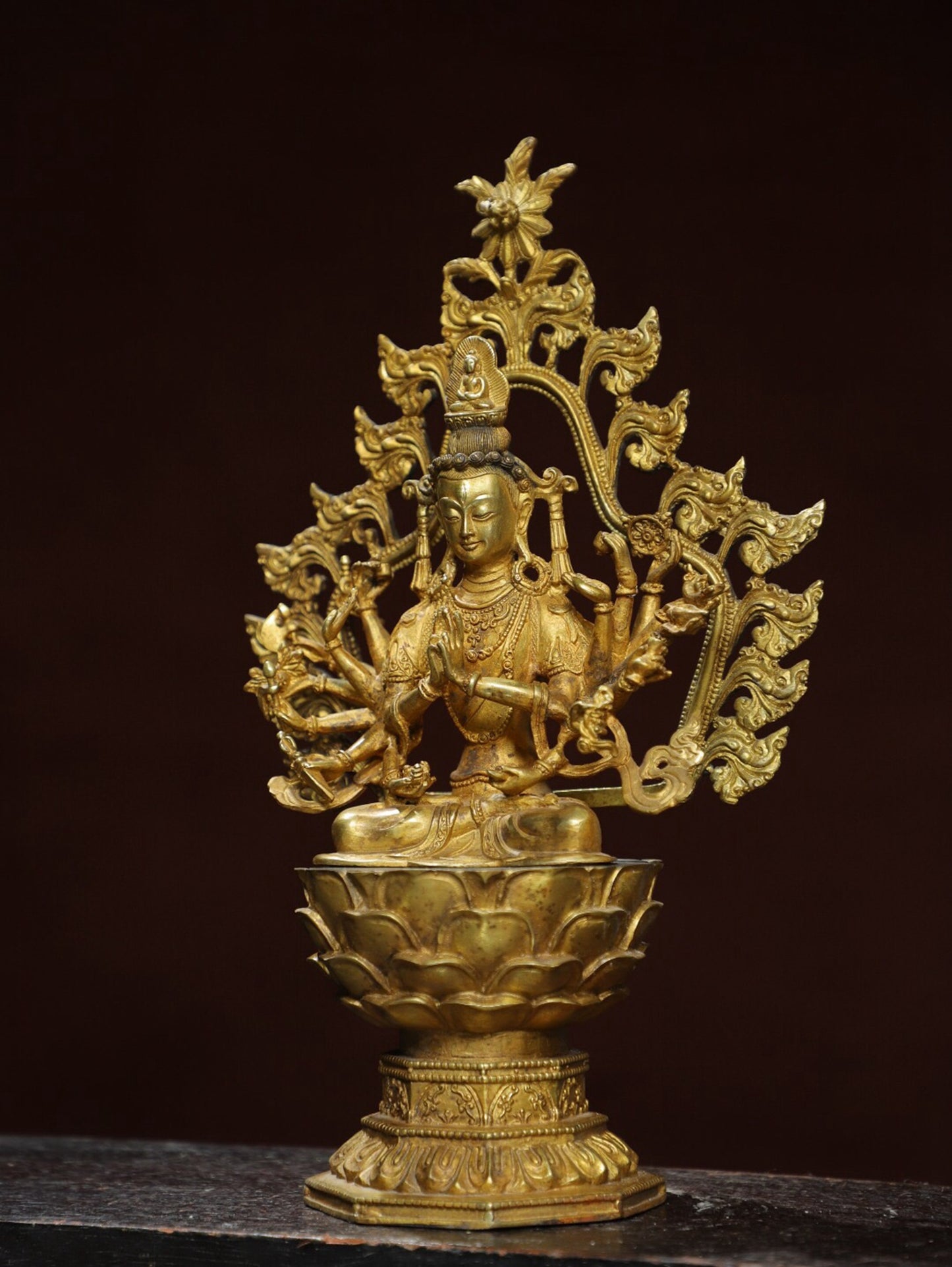 Chinese antique pure copper Buddha statue of Thousand Armed Guanyin