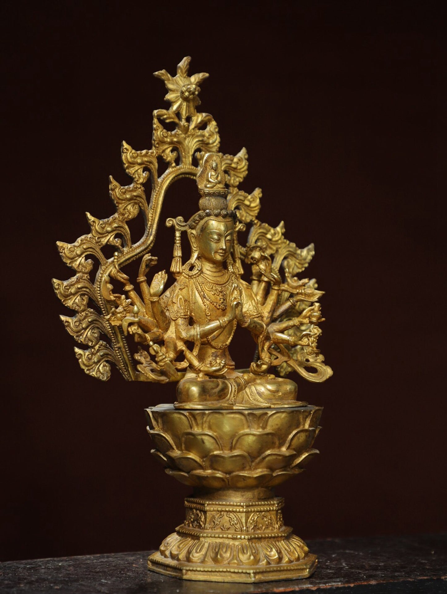 Chinese antique pure copper Buddha statue of Thousand Armed Guanyin