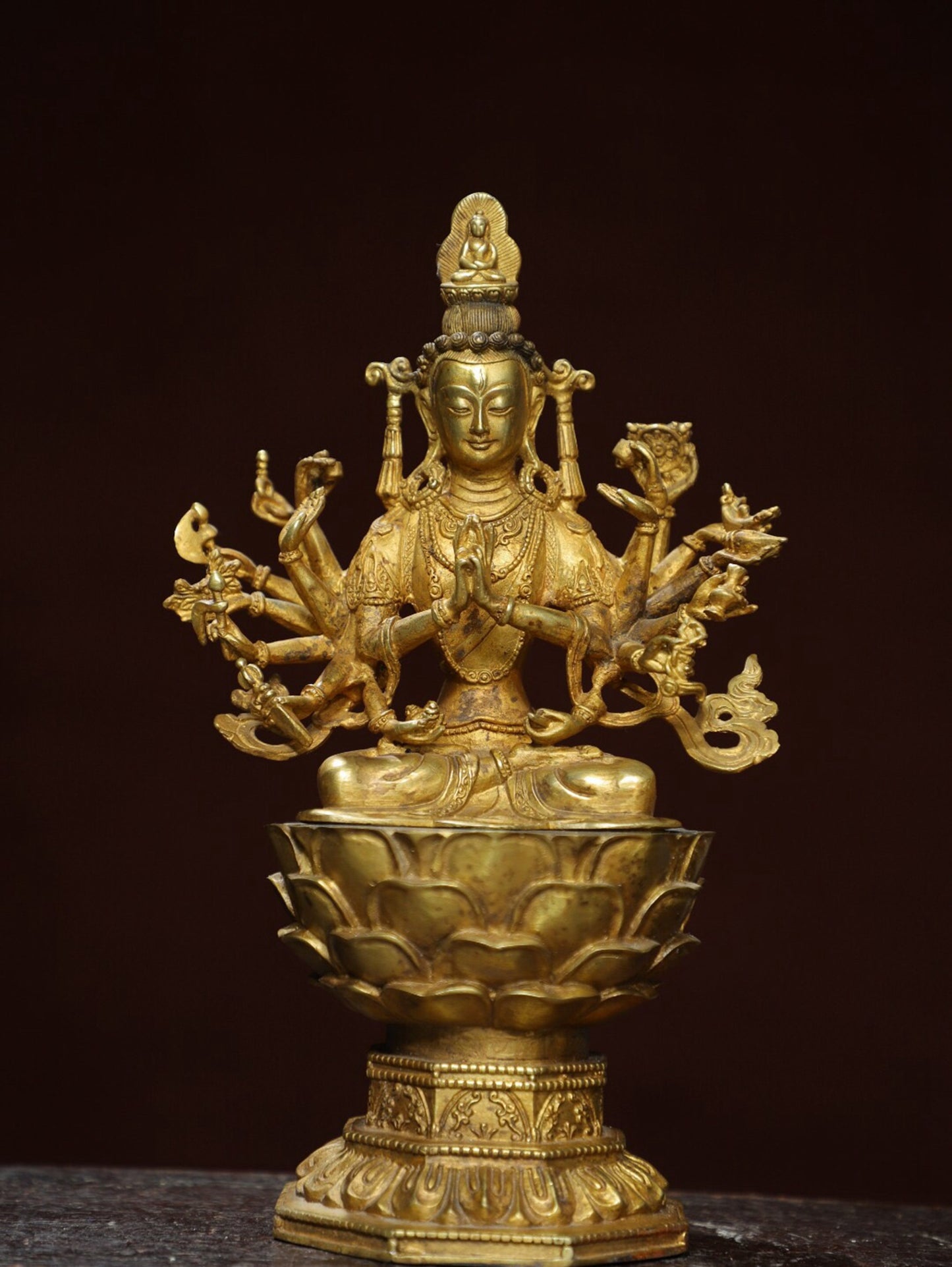 Chinese antique pure copper Buddha statue of Thousand Armed Guanyin
