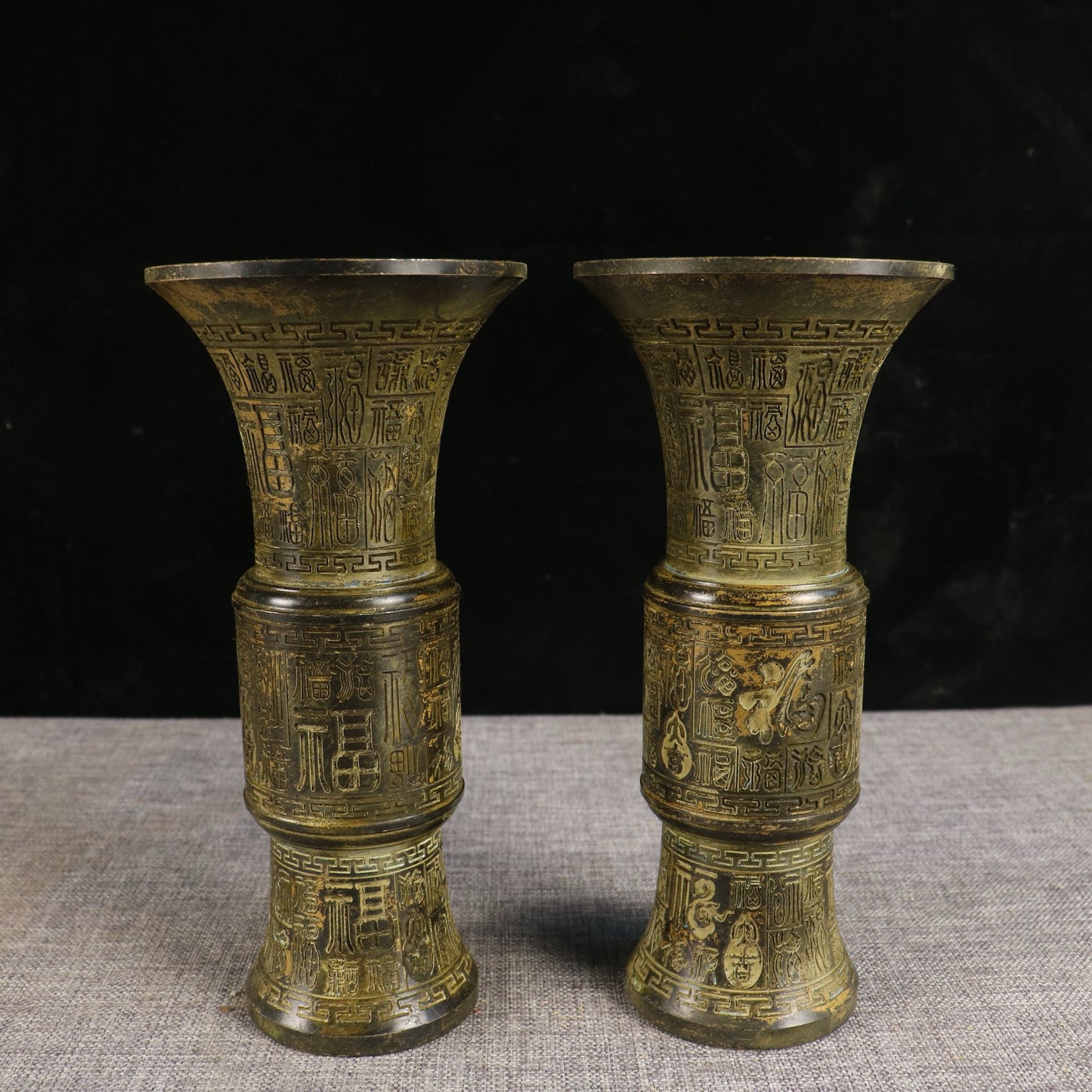 A pair of Chinese antique pure copper hundred blessings incense tubes