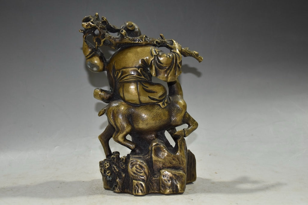 Pure copper deer riding longevity star ornament