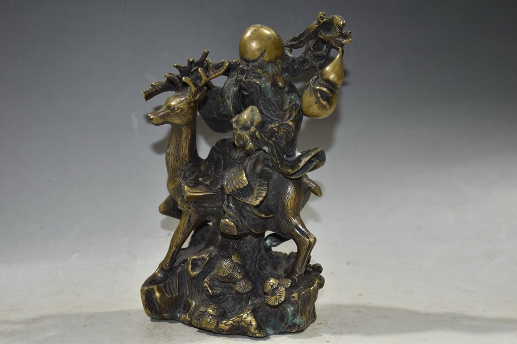 Pure copper deer riding longevity star ornament