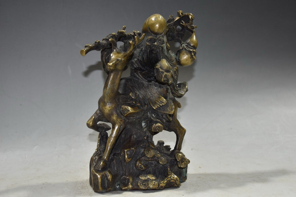 Pure copper deer riding longevity star ornament