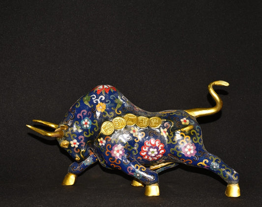 Pure copper cloisonn é filigree gold cow ornament