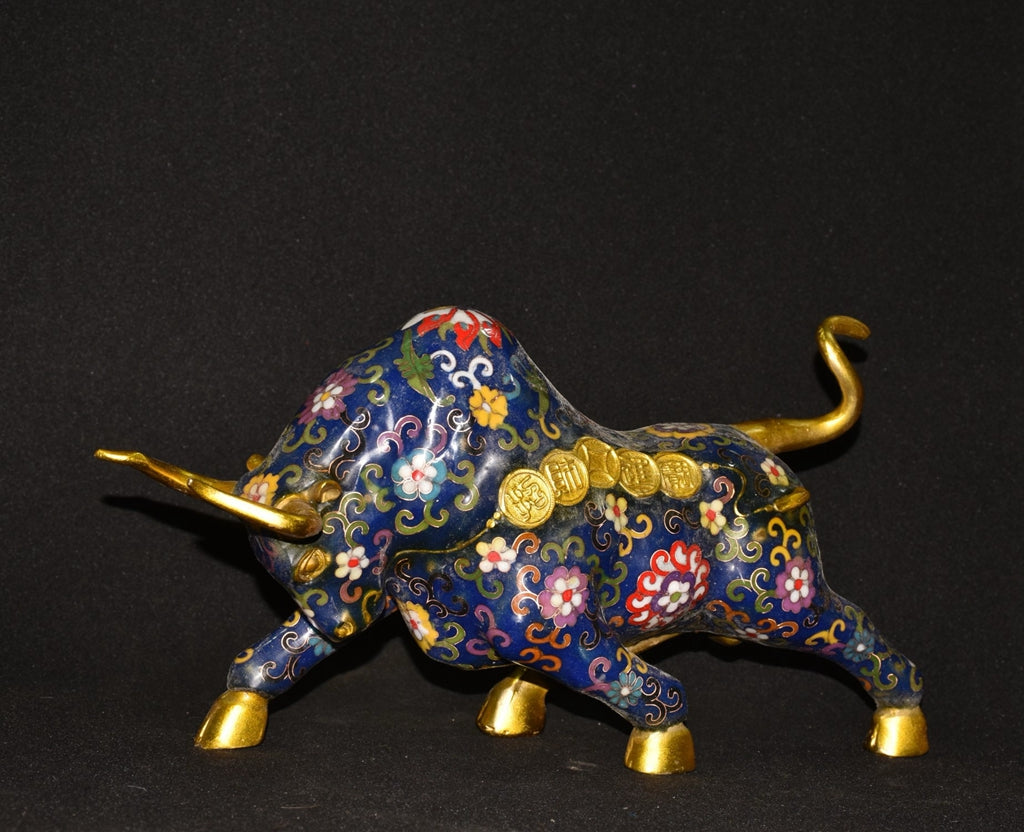 Pure copper cloisonn é filigree gold cow ornament