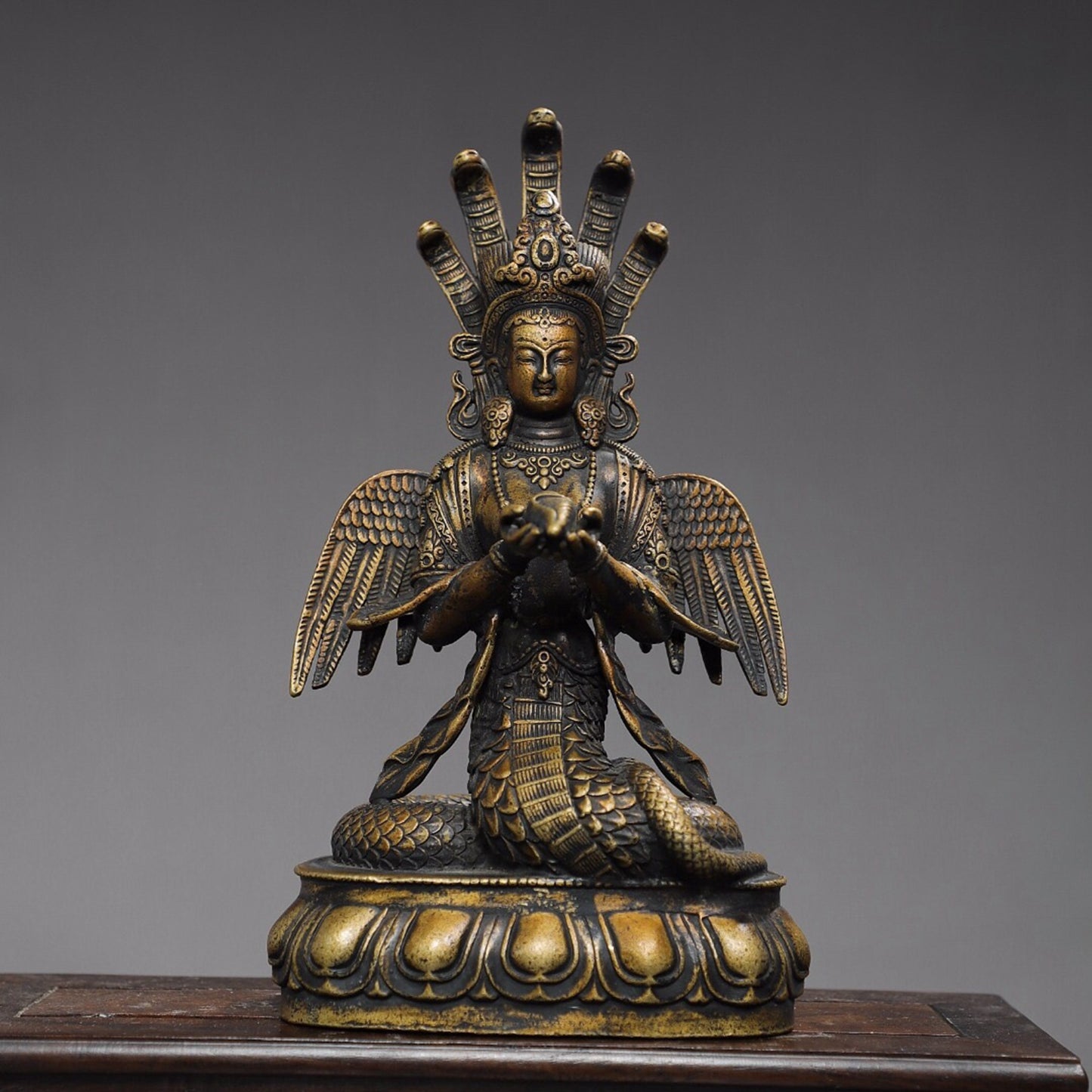 Chinese antique pure copper statue of Dragon Tree Bodhisattva