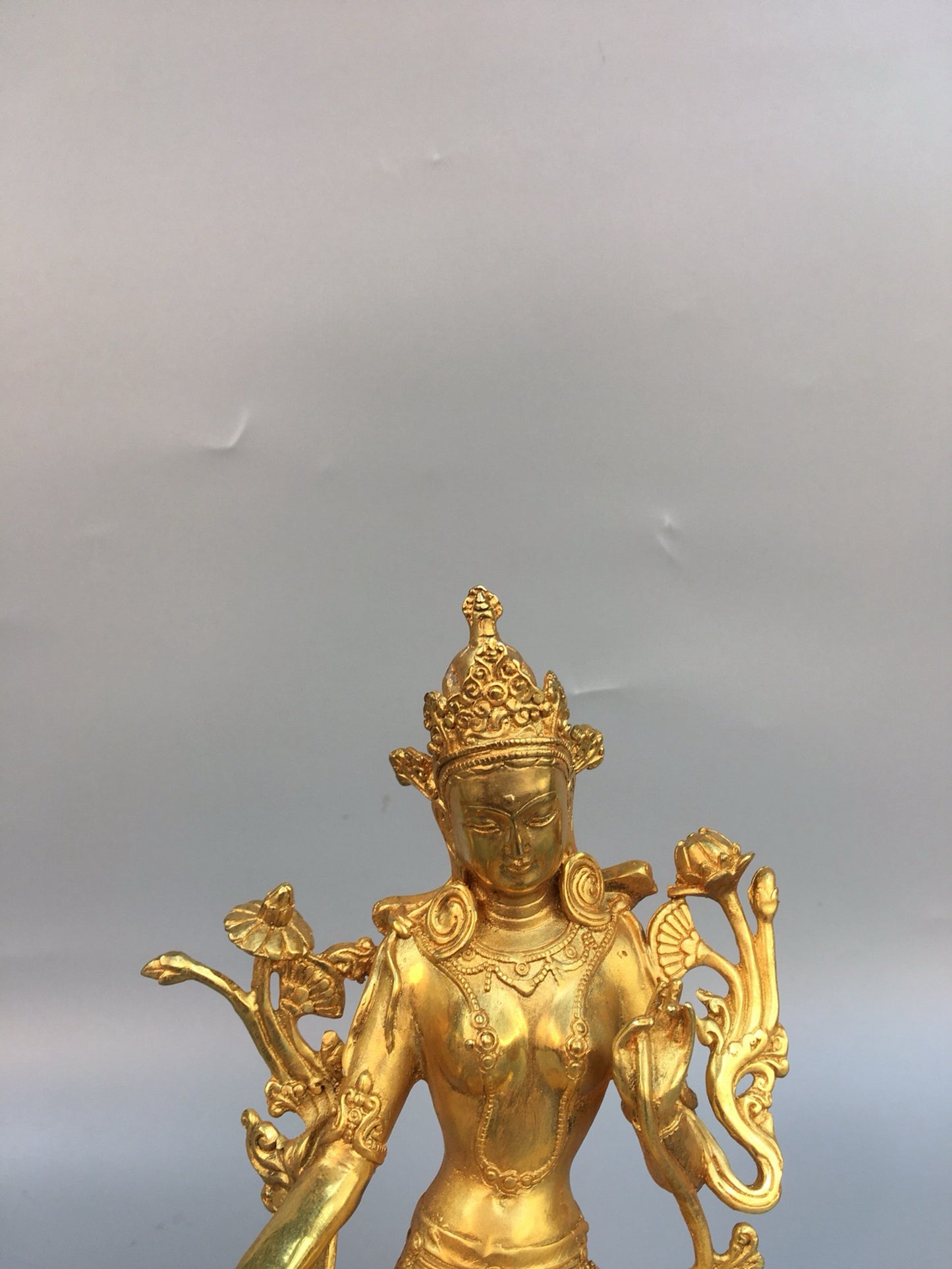 Chinese antique pure copper green Tara Buddha statue
