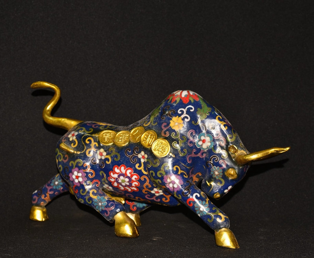 Pure copper cloisonn é filigree gold cow ornament