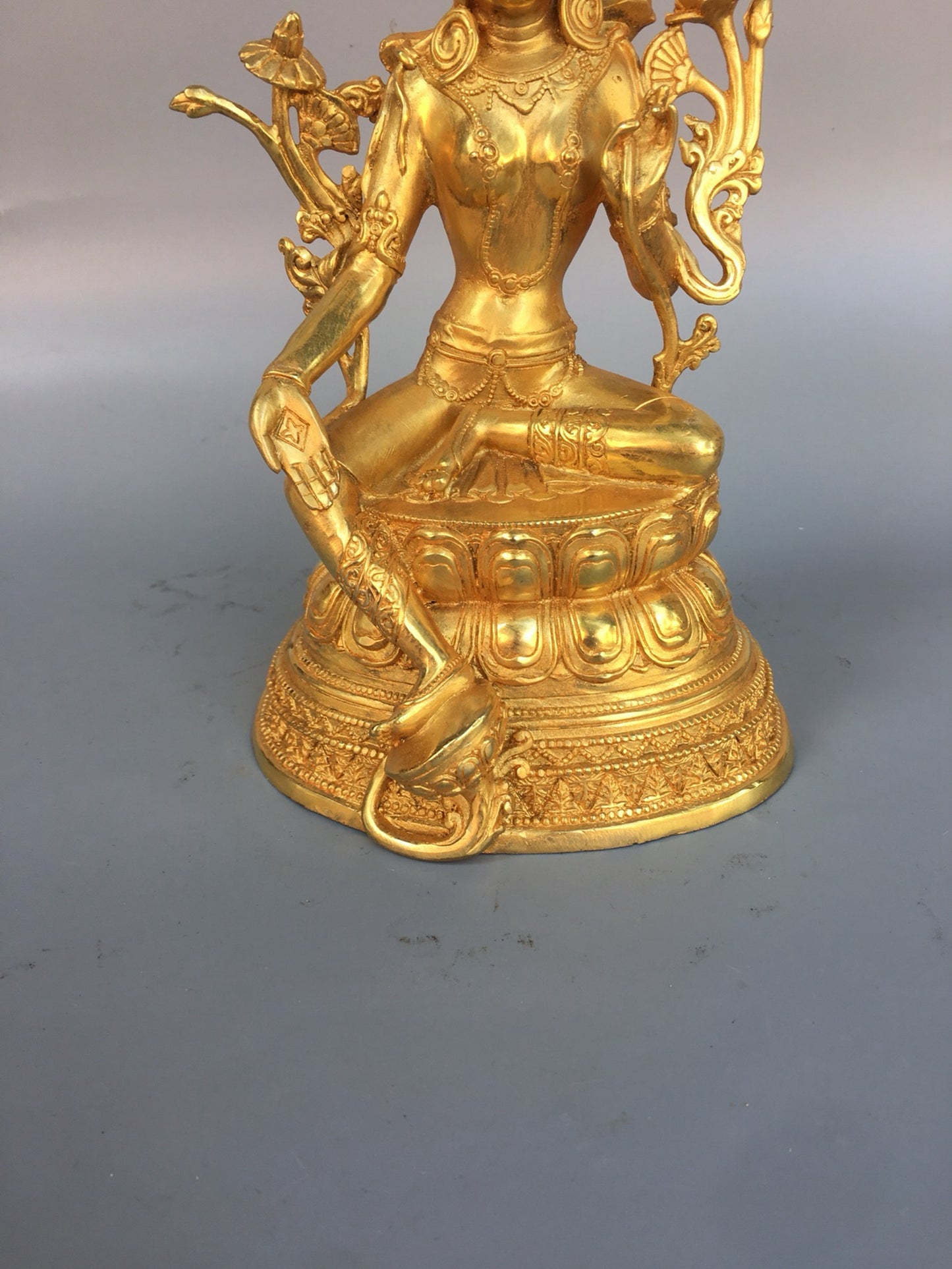 Chinese antique pure copper green Tara Buddha statue
