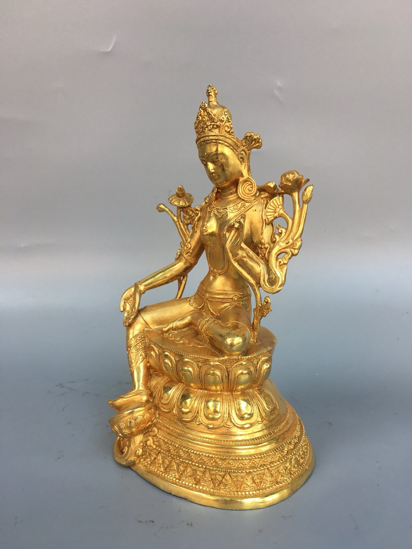 Chinese antique pure copper green Tara Buddha statue