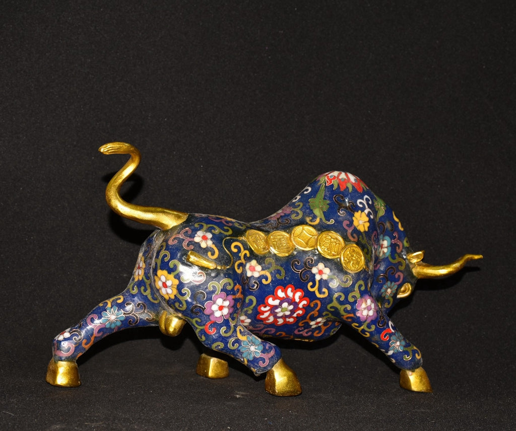 Pure copper cloisonn é filigree gold cow ornament