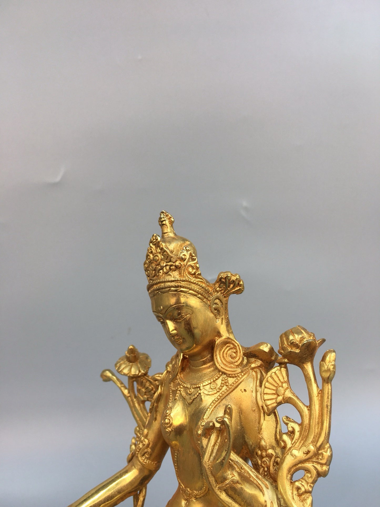 Chinese antique pure copper green Tara Buddha statue