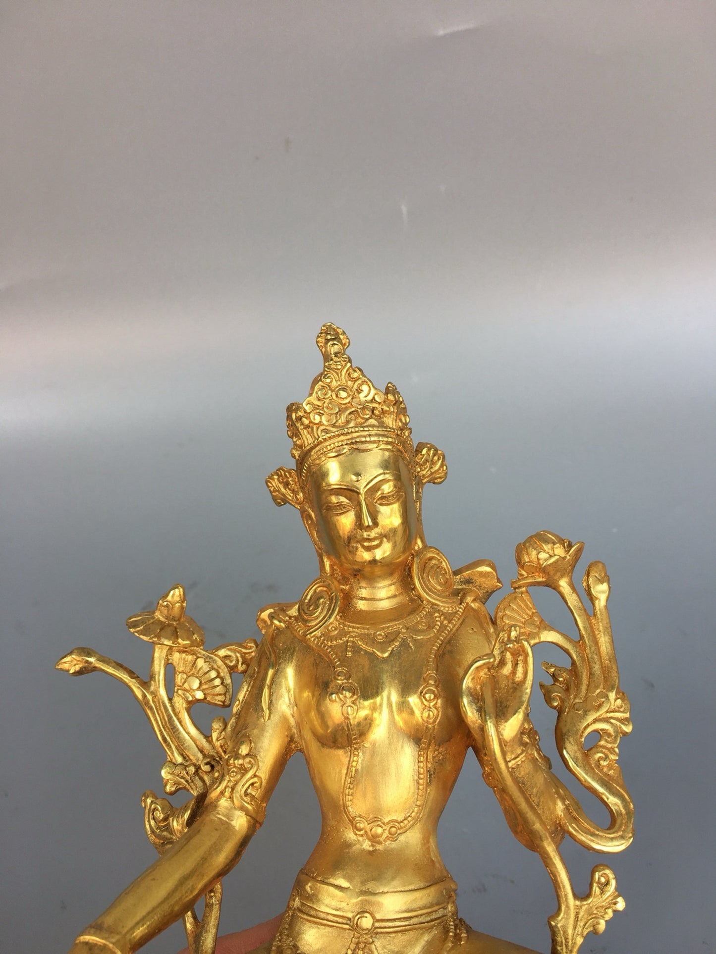 Chinese antique pure copper green Tara Buddha statue