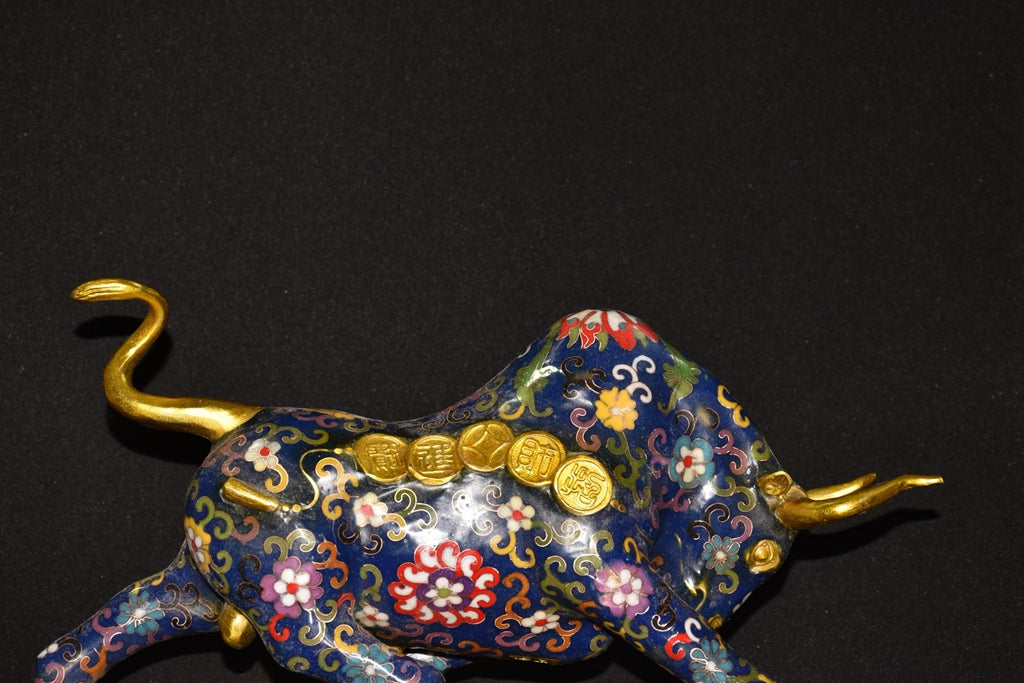 Pure copper cloisonn é filigree gold cow ornament