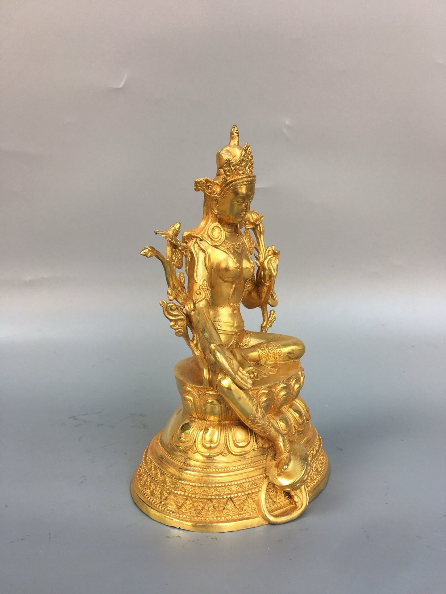 Chinese antique pure copper green Tara Buddha statue