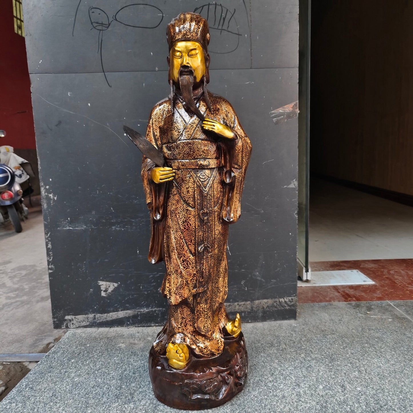 Chinese antique pure copper Zhuge Liang standing statue