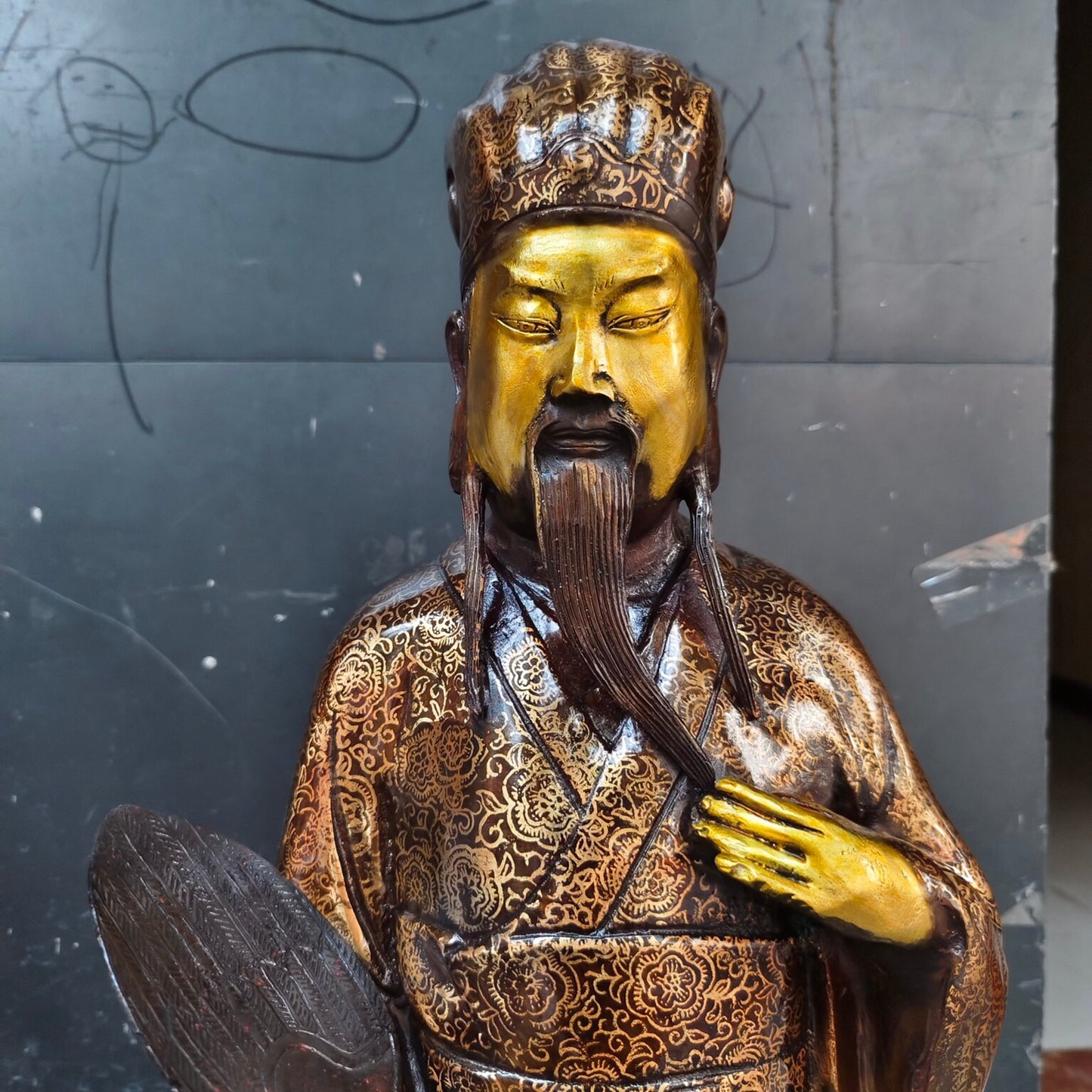 Chinese antique pure copper Zhuge Liang standing statue