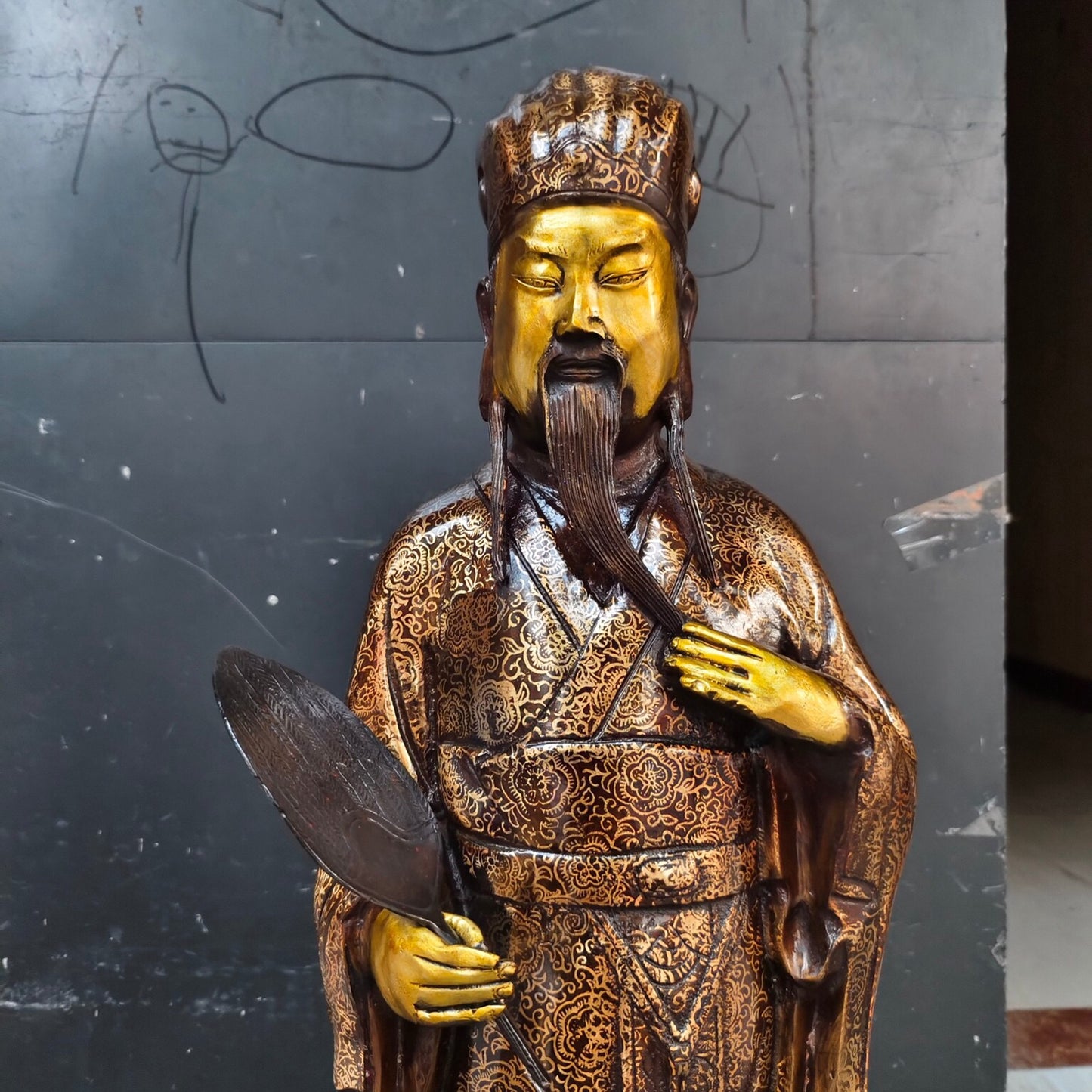Chinese antique pure copper Zhuge Liang standing statue