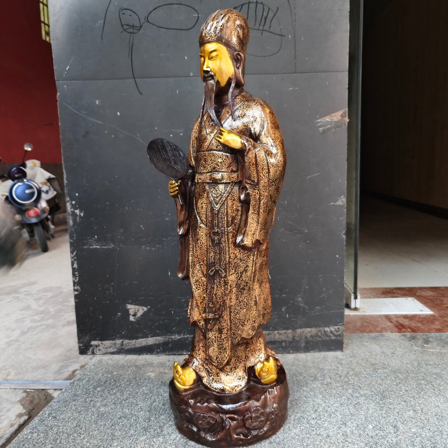 Chinese antique pure copper Zhuge Liang standing statue