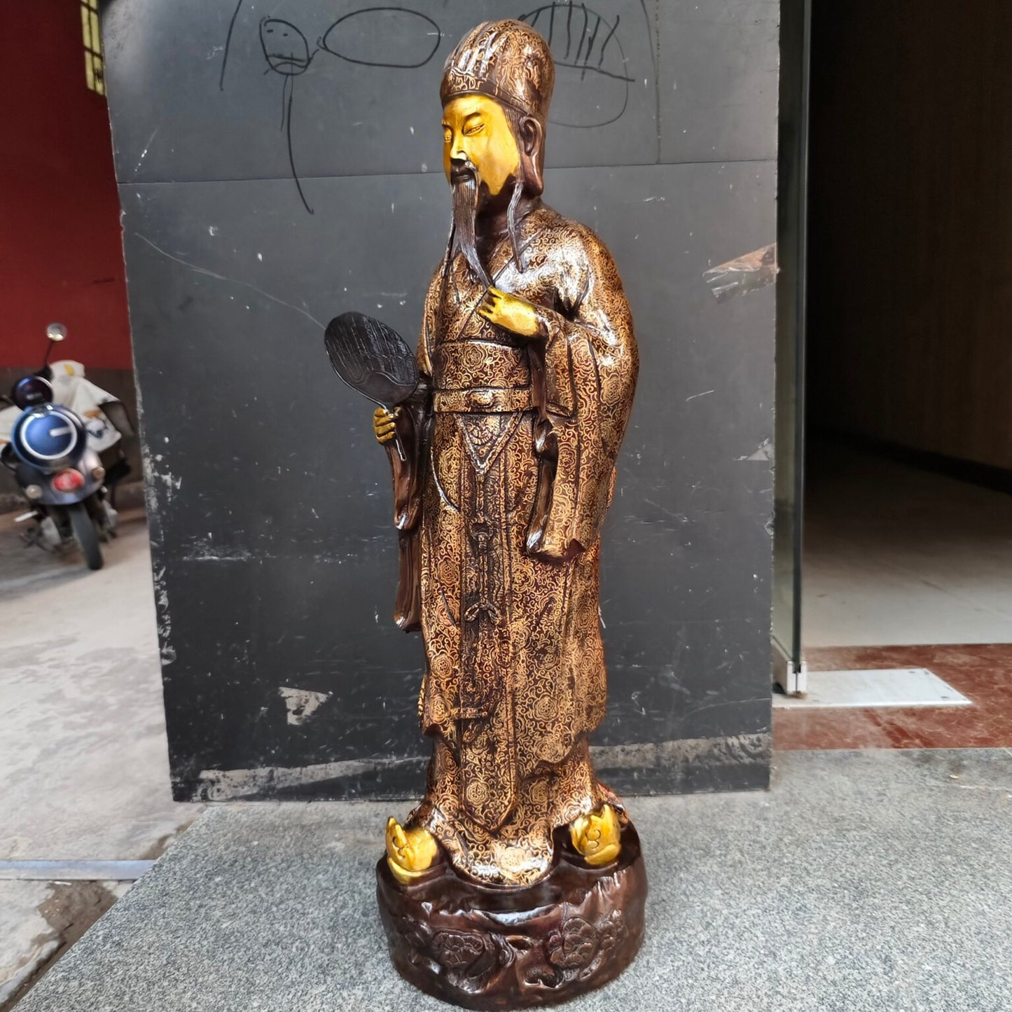 Chinese antique pure copper Zhuge Liang standing statue
