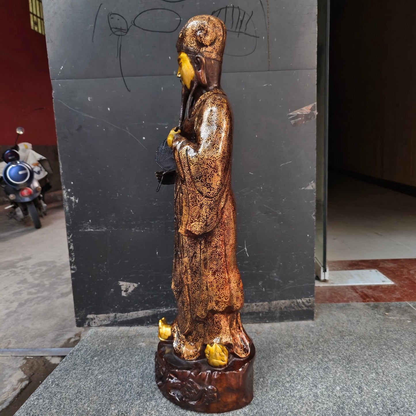 Chinese antique pure copper Zhuge Liang standing statue