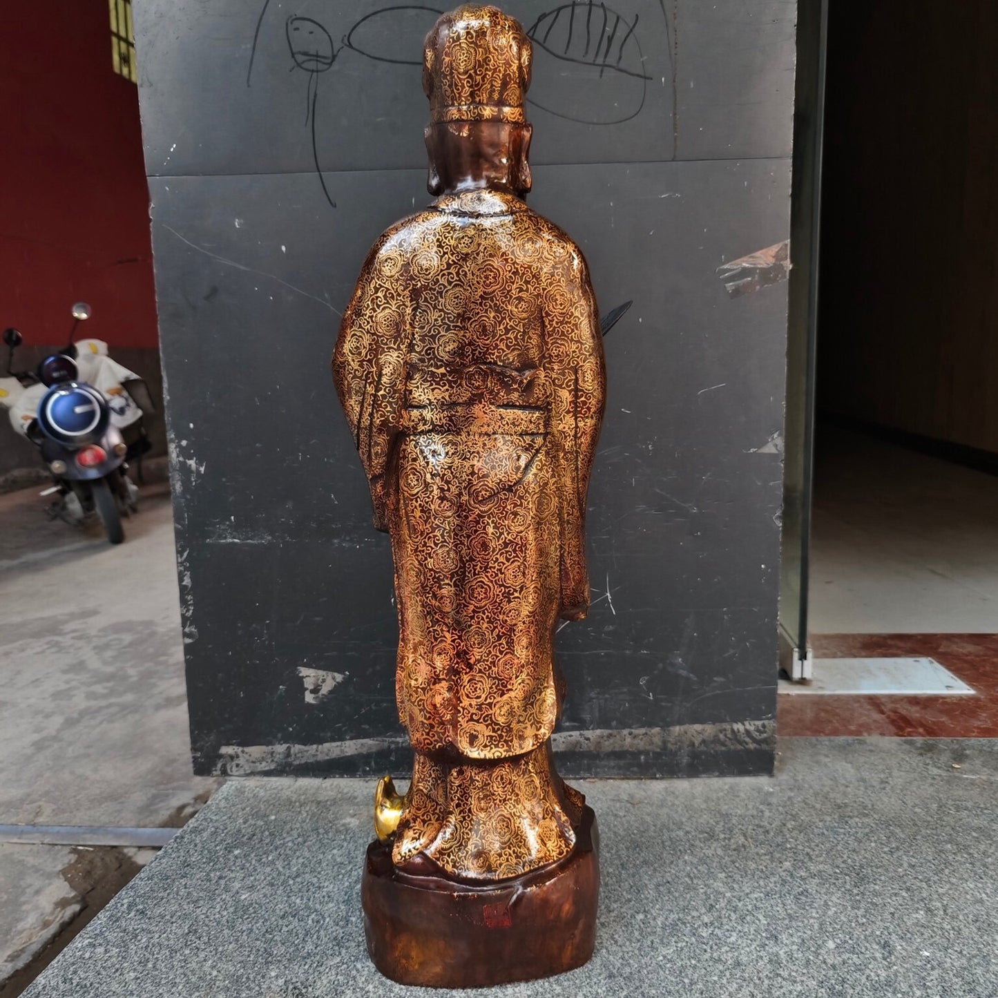 Chinese antique pure copper Zhuge Liang standing statue