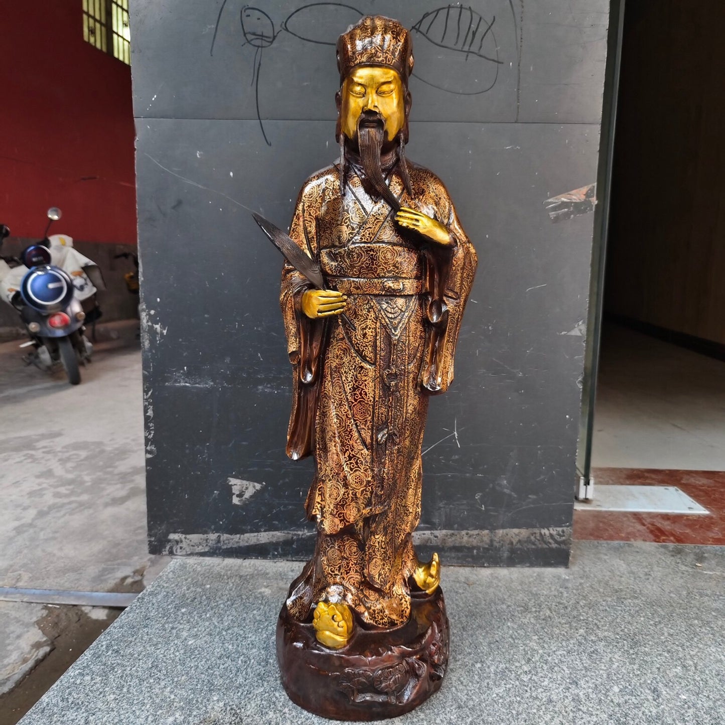 Chinese antique pure copper Zhuge Liang standing statue