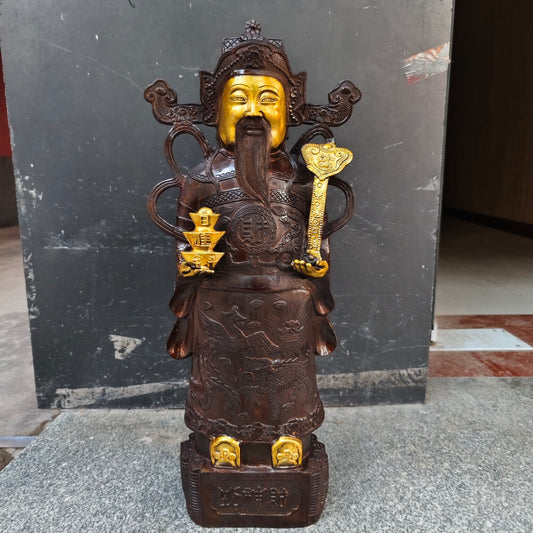 Chinese Antique Pure Copper God of Wealth Standing Statue