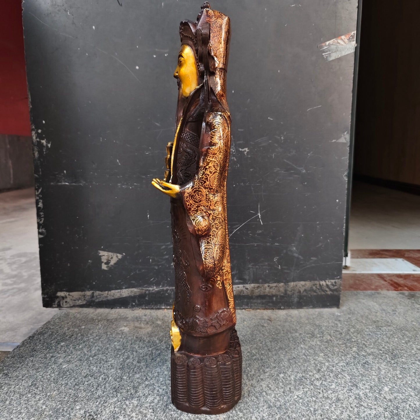Chinese Antique Pure Copper God of Wealth Standing Statue
