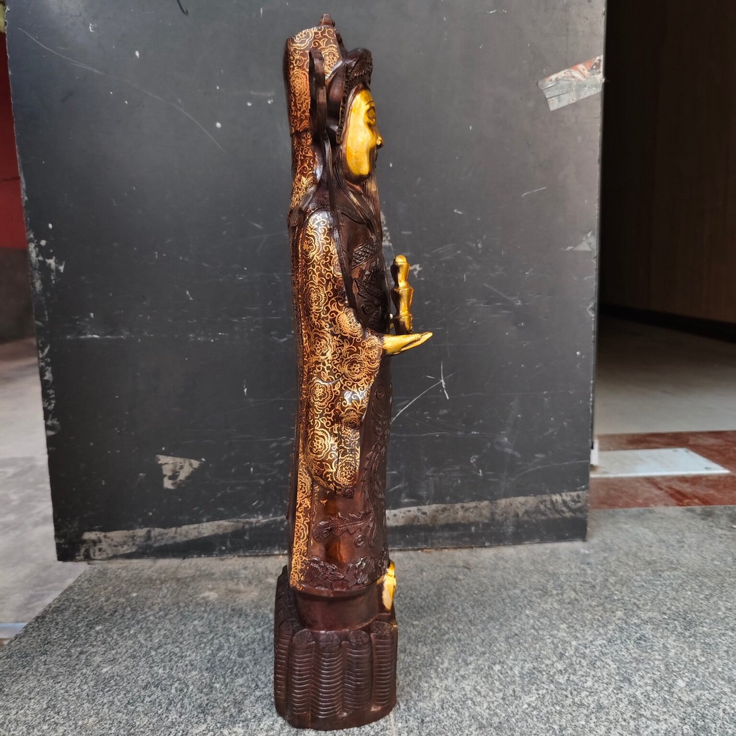 Chinese Antique Pure Copper God of Wealth Standing Statue
