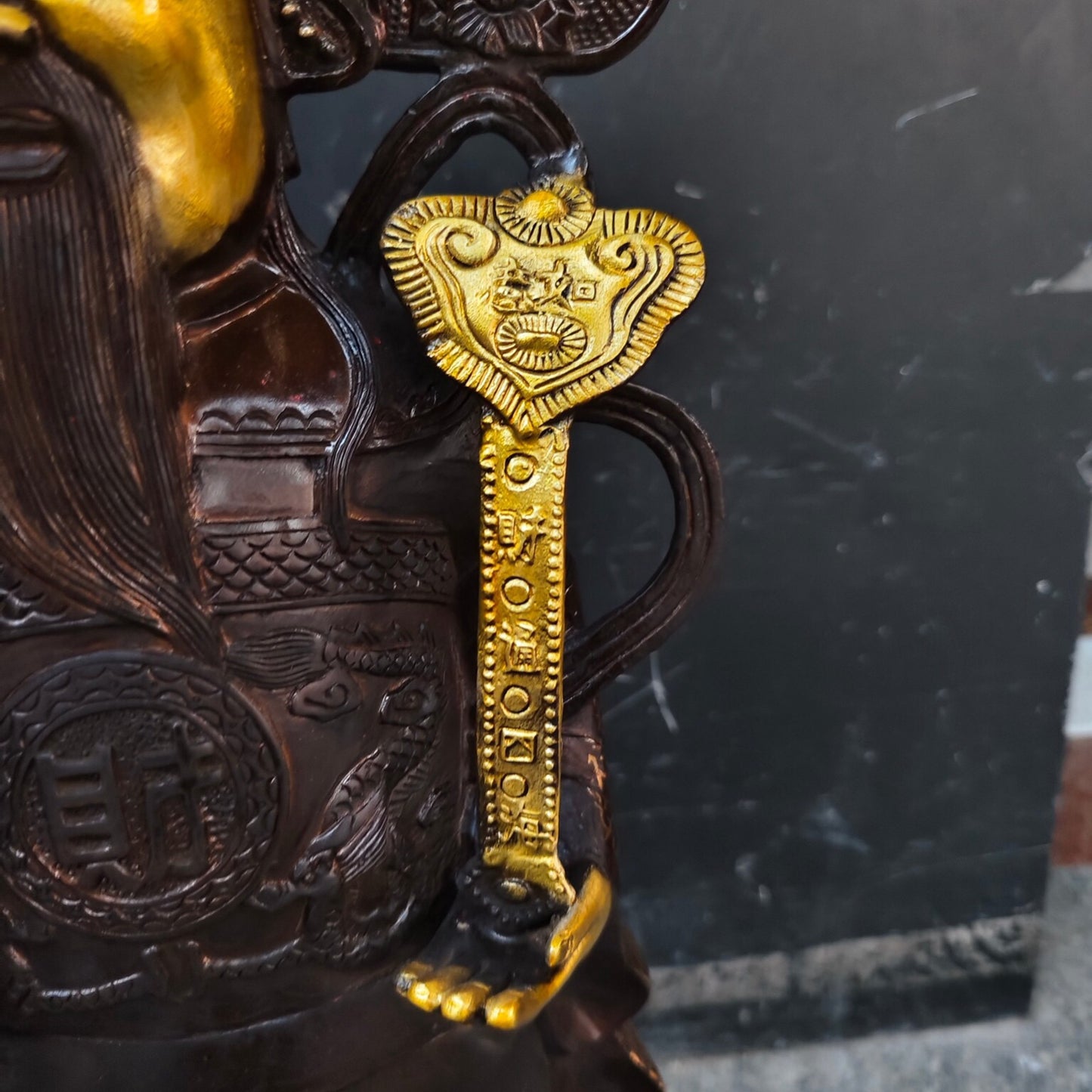 Chinese Antique Pure Copper God of Wealth Standing Statue