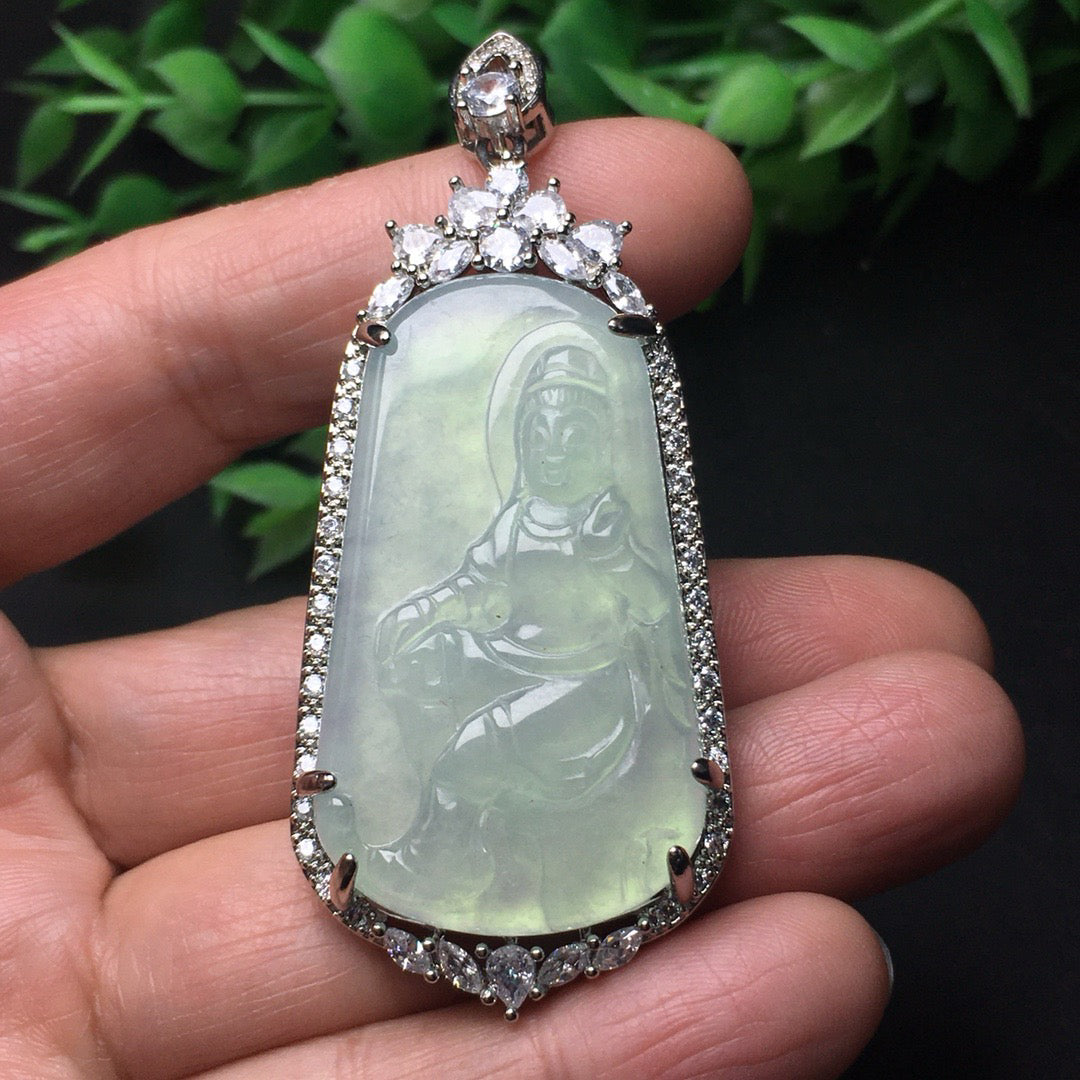 Chinese antique white ice inlaid with Guanyin